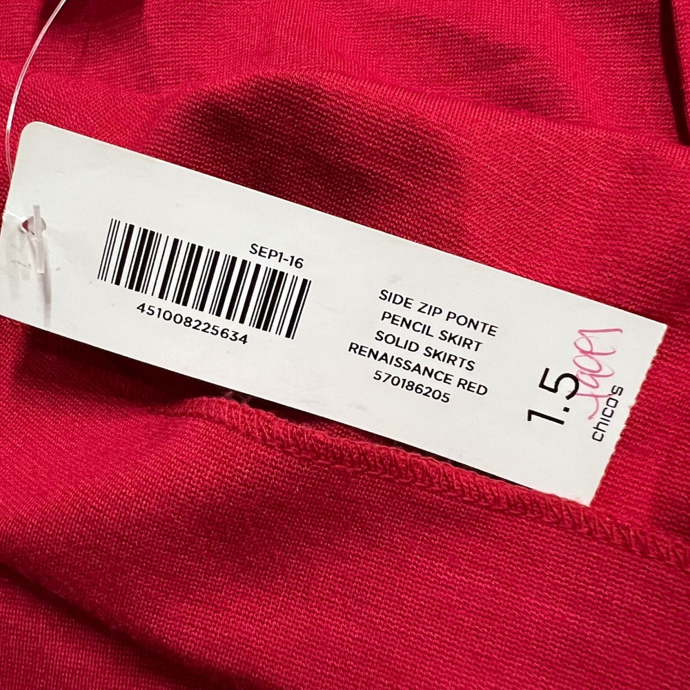 Chicos Women's Solid Renaissance Red Ponte Pencil Skirt With Gold Zipper - Picture 8 of 16